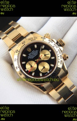 Rolex Daytona Japanese Movement Gold Casing Replica Watch in Black Dial 
