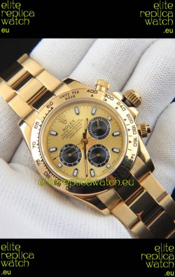 Rolex Daytona Japanese Movement Gold Casing Replica Watch in Gold Dial 