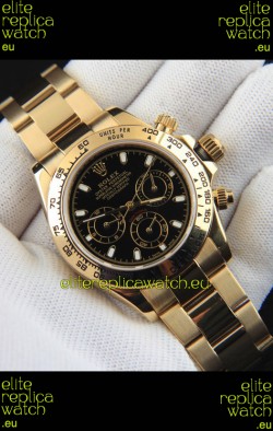 Rolex Daytona Japanese Movement Gold Casing Replica Watch in Black Dial 