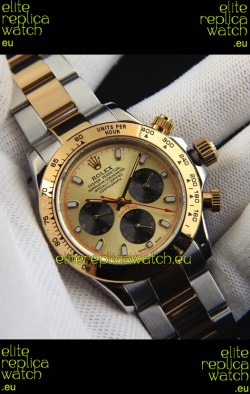 Rolex Daytona Japanese Movement Two Tone Gold Casing Watch in Gold Dial 