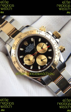 Rolex Daytona Japanese Movement Two Tone Gold Casing Watch in Black Dial 