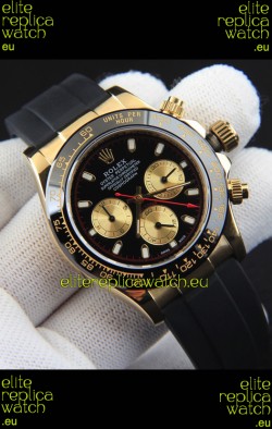 Rolex Daytona Japanese Movement Gold Casing Replica Watch in Black Dial 