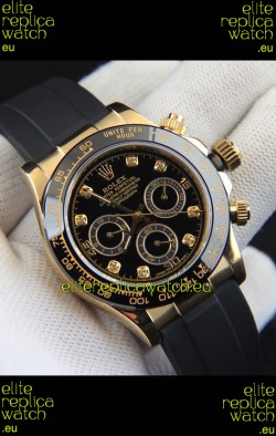 Rolex Daytona Japanese Movement Gold Casing Replica Watch in Black Dial 