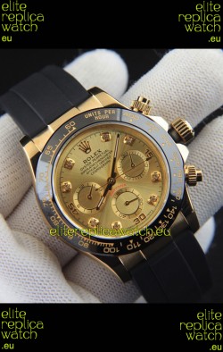 Rolex Daytona Japanese Movement Gold Casing Replica Watch in Gold Dial 