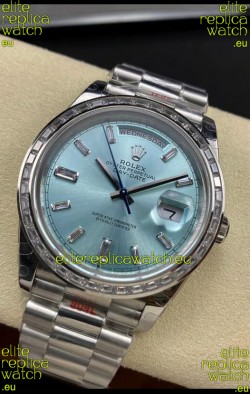 Rolex Day Date M228396TBR-0002 904L Steel 40MM - Ice Blue Dial 1:1 Mirror Replica