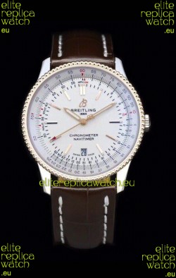 Breitling Navitimer 1 Automatic Swiss Replica Watch in White Dial Rose Gold Bezel