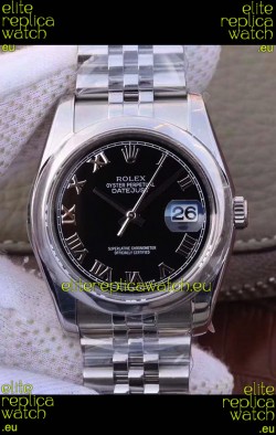 Rolex Datejust 36MM Cal.3135 Movement Swiss Replica Watch in 904L Steel Casing in Black Dial