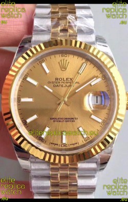 Rolex Datejust 41MM Cal.3135 Movement Swiss Replica Watch in 904L Steel Two Tone Casing Gold Dial