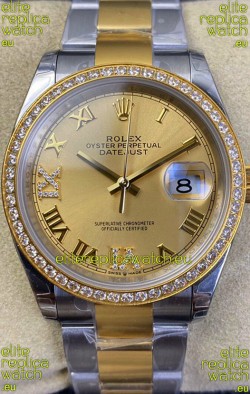 Rolex Datejust 36MM Cal.3135 Movement Swiss Replica Watch in 904L Steel Two Tone Casing Gold Dial