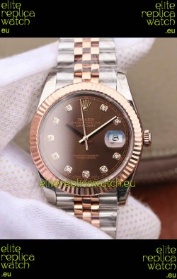Rolex Datejust 41MM Cal.3135 Movement Swiss Replica Watch in 904L Steel Two Tone Brown Dial