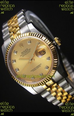Rolex Datejust Replica Watch Gold with Diamonds Dial in 36MM with 3135 Swiss Movement 