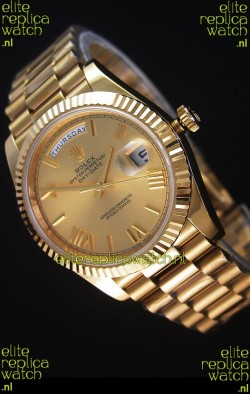 Rolex Day-Date 40MM Replica Watch in Gold Dial Roman Numerals Cal.3255 Swiss Movement