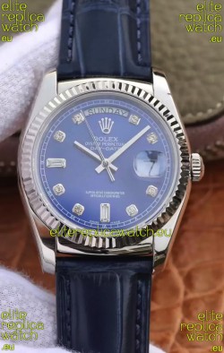 Rolex Day Date 904L Steel Casing Watch in Blue Dial 36MM - 1:1 Mirror Quality 