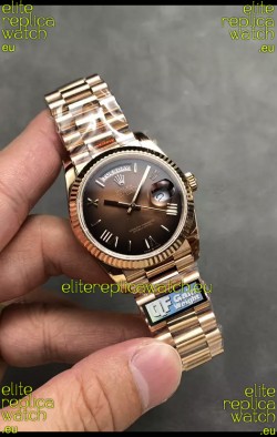 Rolex Day Date Super Clone Rose Gold Brown Dial Roman Numerals Watch 36MM - 1:1 Mirror Quality