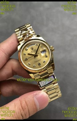 Rolex Day Date Super Clone Yellow Gold Casing and Dial Diamonds Numerals Watch 36MM - 1:1 Mirror Quality