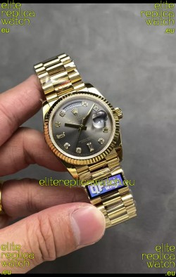 Rolex Day Date Super Clone Yellow Gold Grey Dial Diamonds Numerals Watch 36MM - 1:1 Mirror Quality