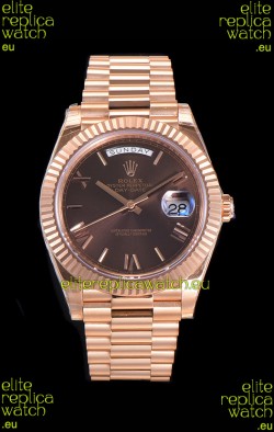 Rolex Day Date Watch in Brown Dial with Roman Hour Numerals Cal.3255 Movement - 904L Steel 
