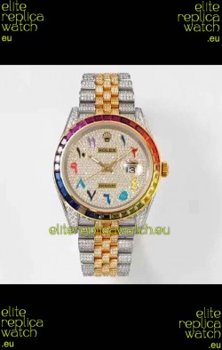 Rolex Datejust Full ICED Out Arabic Numerals Watch in 41MM Casing - 3135 Movement Yellow Gold