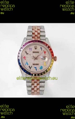 Rolex Datejust Full ICED Out Arabic Numerals Watch in 41MM Casing - 3135 Movement Rose Gold 