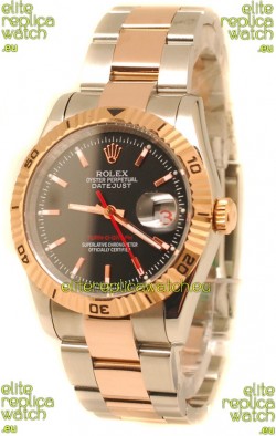 Rolex Datejust Turn O Graph Swiss Rose Gold Watch in Black Dial