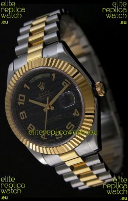 Rolex Datejust Swiss Replica Two Tone Yellow Gold Watch in Black Dial