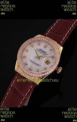 Rolex DateJust Swiss Mens Replica Yellow Gold Watch in Mop White Dial