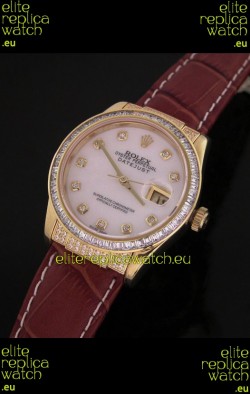 Rolex DateJust Swiss Mens Replica Yellow Gold Watch in White Mother of Pearl Dial