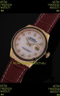 Rolex DateJust Swiss Mens Replica Yellow Gold Watch in Diamond Markers