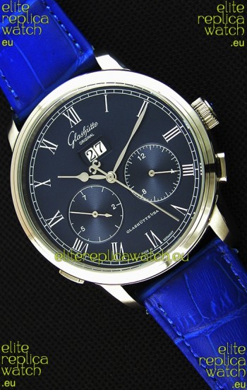 Glashuette Dual Sub Dial Japanese Replica Watch in Blue Dial