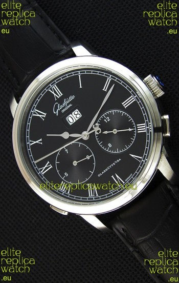 Glashuette Dual Sub Dial Japanese Replica Watch in Black Dial