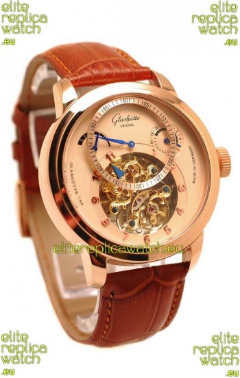 Glashutte Panaomatic Regulator Tourbillon Japanese Replica Pink Gold Watch
