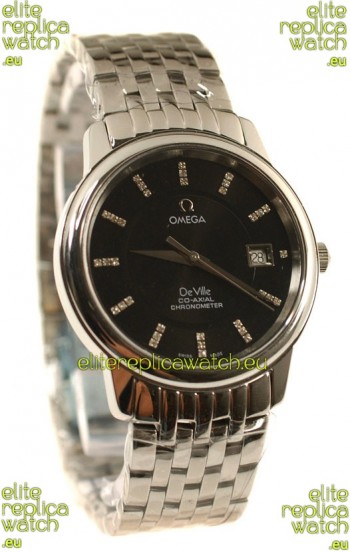 Omega Co-Axial Deville Japanese Steel Watch in Diamond Encrusted Stick Markers