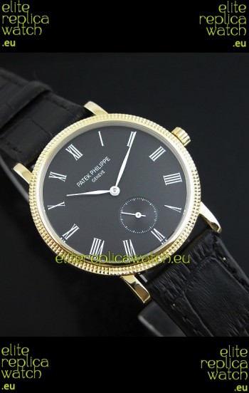Patek Philippe Calatrava Japanese Manual Hand Wind Watch in Black Dial