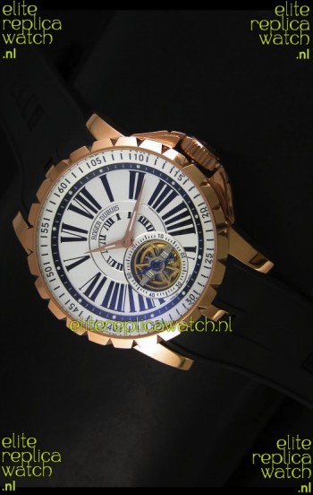 Roger Dubuis Excalibur Tourbillon Watch - Rose Gold Plating White Dial