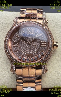 Chopard Happy Sport Super Clone Automatic Watch 36MM in Rose Gold Casing Mossanites Dial