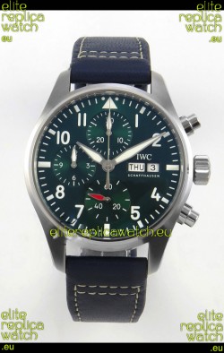 IWC Super Clone Pilot Chronograph Edition Green Dial Leather Swiss Replica Watch 