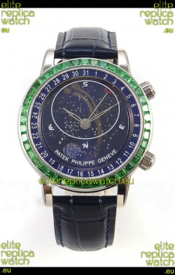 Patek Philippe Grand Complications 6102 Blue Dial Green Diamonds Swiss Replica Watch 