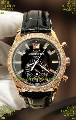 Patek Philippe Super Clone Complications 5961 Rose Gold Watch with Mossanites