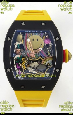 Richard Mille Super Clone RM088 Smiley Tourbillon Black Ceramic Rubber Strap Watch 