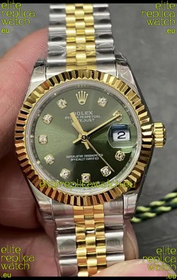 Rolex Datejust Super Clone Green Dial 2 Tone Yellow Rose Gold Watch 28MM