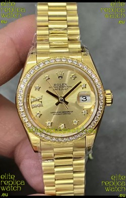 Rolex Datejust Super Clone Gold Dial Yellow Gold Casing Watch 28MM