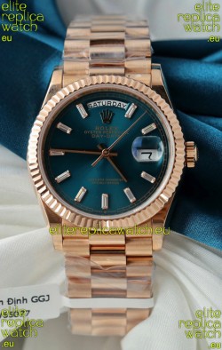 Rolex Day Date Super Clone Rose Gold Blue Dial Crystal Numerals Watch 36MM - 1:1 Mirror Quality