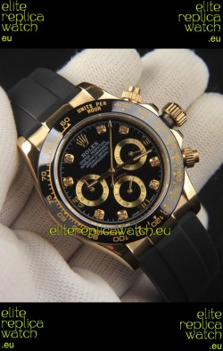 Rolex Daytona Japanese Movement Gold Casing Replica Watch in Black Dial 