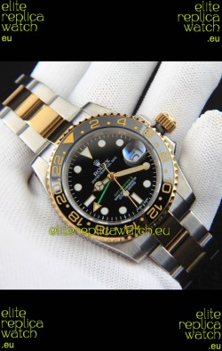 Rolex GMT Masters II 2 Tone Rose Gold Plating Japanese Replica Watch Black Dial
