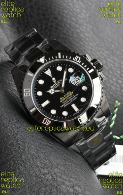 Rolex Submariner Blaken DLC Coated Swiss Replica Watch in Black Dial 