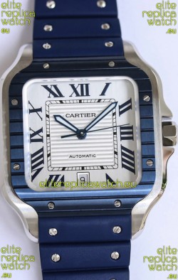 Santos De Cartier 1:1 Blue DLC Bezel Swiss Replica Watch 40MM - Rubber Strap
