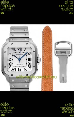 Cartier "Santos De Cartier" Mens XL 1:1 Mirror Replica Watch in Stainless Steel Casing - White Bezel