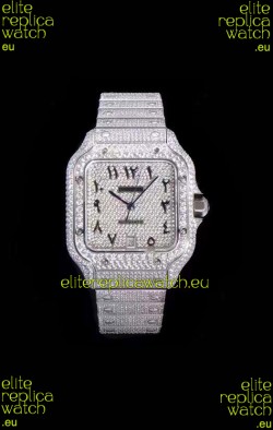 Santos De Cartier Swiss Replica Watch with Diamonds Embedded Dial in Steel Casing 40MM