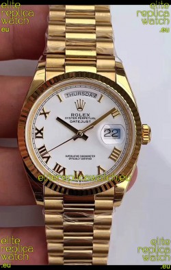 Rolex Day Date 36MM Yellow Gold M128238 in White Arabic Dial 1:1 Mirror Replica Watch