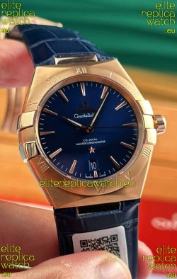 Omega Co-Axial Constellation 39MM Rose Gold Bue Dial 1:1 Mirror Replica Watch
